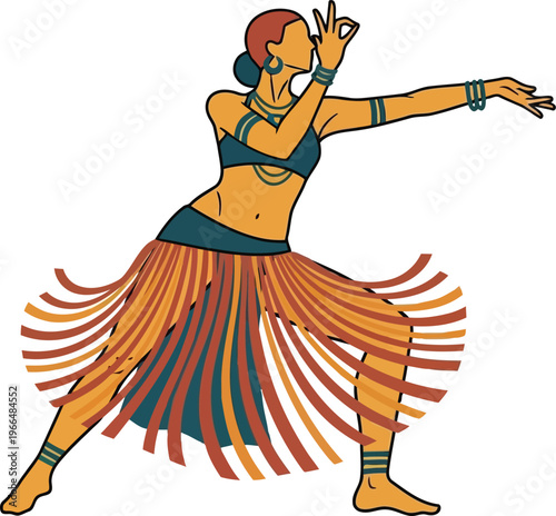 Minimalist Illustration of Traditional Indian Bharatanatyam Dancer Performing Classical Dance Pose on Isolated White Background