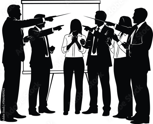 Business Team Pointing Fingers at Colleague Concept Representing Workplace Bullying Harassment Discrimination or Blame Culture