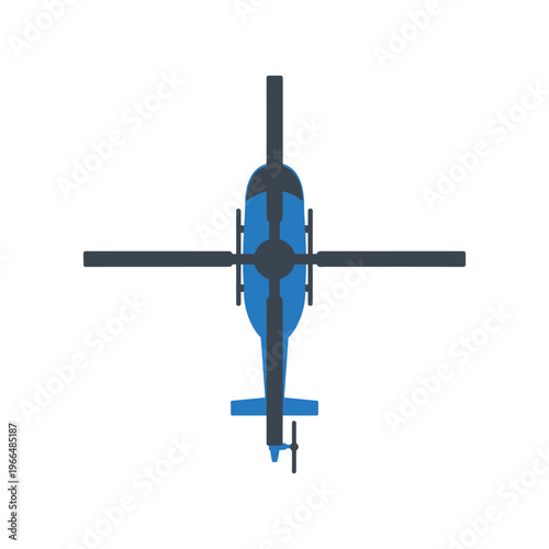 Top view illustration of a blue and grey helicopter isolated on a white background