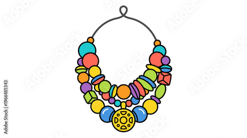 Colorful Beaded Smiley Face Necklace.