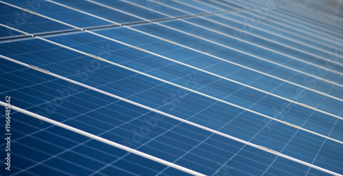 Solar energy panel with blue texture lines. Solar renewable electric system detail. Solar cells closeup with efficiency pattern. Solar clean modern background perspective.