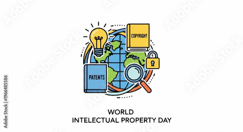 World Intellectual Property Day Vector Illustration Celebrating Global Innovation, Patent Protection, Copyright, and Creative Rights Awareness