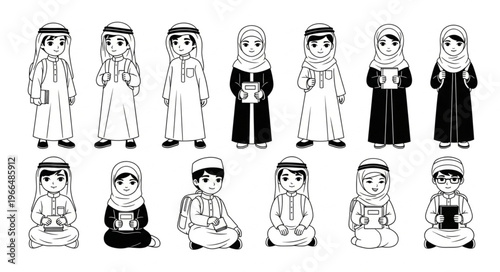 Arabian children in traditional attire, a cultural illustration.