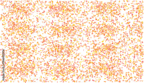Scattered pixelated squares and crosses in warm orange yellow and pink hues background