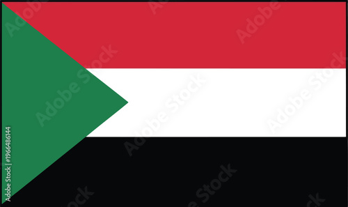 Free Download Official National Flag of Sudan Featuring Red White Black Horizontal Stripes and Green Triangle Design - GFXLoad