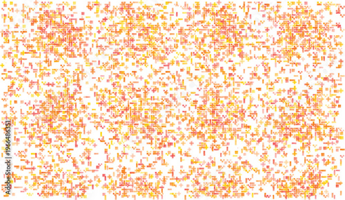 Scattered pixelated squares and crosses in warm orange yellow and pink hues abstract pattern