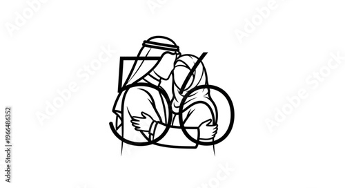 Arabic Couple Embracing, Celebrating Anniversary with Number 50 Symbol.
