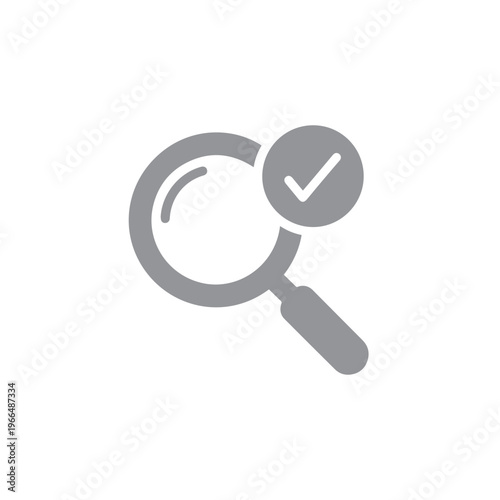 Simple magnifying glass icon with a checkmark placed above the handle area signifying validated inquiry results.