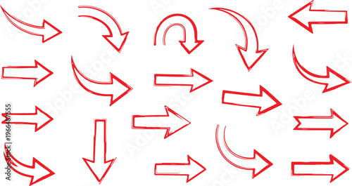 Hand drawn arrow set featuring curved, straight, dotted, and swirled arrows design, arrow vector for creative design, presentations, infographics, and decorative purposes