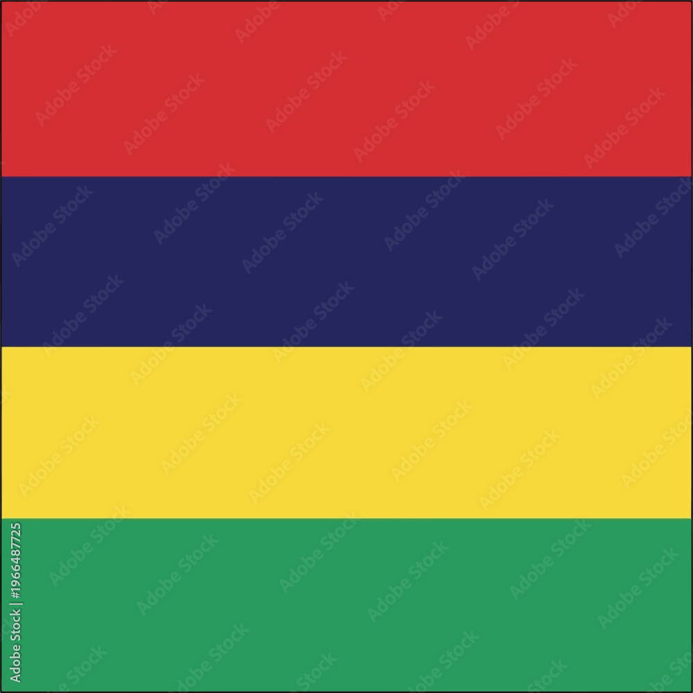 Obraz premium Official National Flag of Mauritius Horizontal Stripes Red Blue Yellow Green Isolated Vector Illustration Design