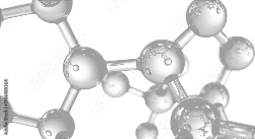 Complex molecular structure halftone design concept with dots texture for chemistry research and biotechnology projects.