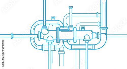 Technical blueprint of a complex industrial valve or pump system
