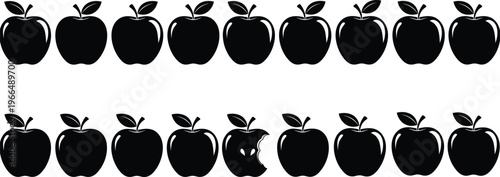 Apple silhouette set, black vector icons, bitten fruit variation, isolated clipart for food design, pattern recognition, anomaly detection, branding, packaging