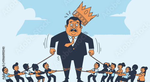 Businessman resists tug of war ropes.