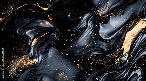 Abstract Black and Gold Fluid Art Background for Creative Designs