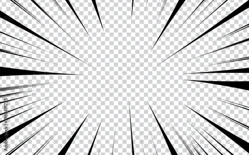 Radial motion lines of a comic strip. Anime comic book, hero, speed, or fighting action, light texture. Manga cartoon image explosion background.