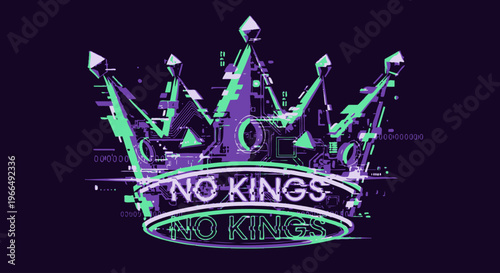 Glowing neon crown with text.