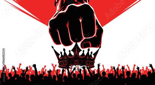 Large fist raised in protest crowd.