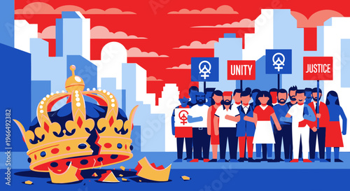 People protesting against royal crown.