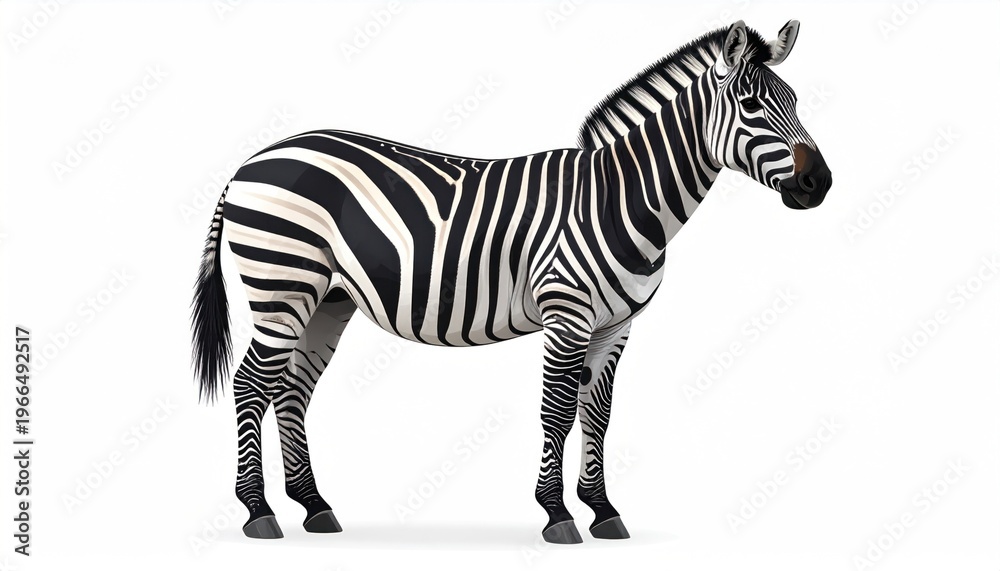 Obraz premium Digital illustration of a zebra, side view, black and white stripes, on a white background
