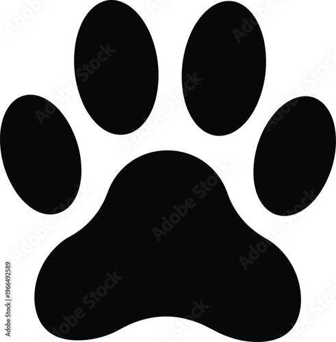 Black pet paw print vector illustration, isolated animal footprint symbol, perfect for pet logo, decals, t-shirts, stickers, and designs