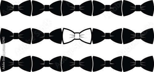 Bow tie vector illustration set, black formal bow ties collection, fashion accessory design, elegant neckwear silhouettes, stylish vintage and classic bow tie shapes