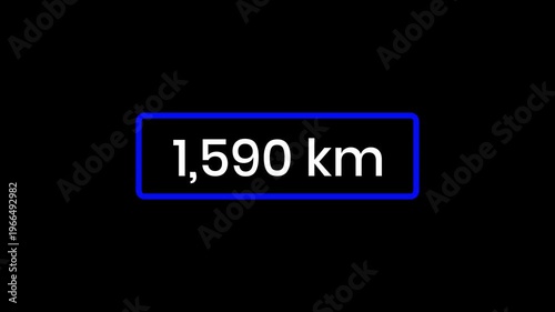 Animated digital distance counter increasing from 1 to 15000 km