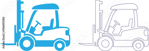 Blueprint style forklift illustrations side and front views for technical documentation