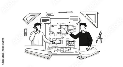 Architects Discussing Blueprints and Building Plans.