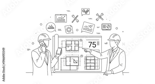 Architects Discussing Building Plans and Smart Home Technology.