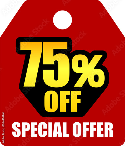 75％オフのセールを表すディスカウントラベル　75 Percent Off Discount Label – Special Offer Sale Tag
