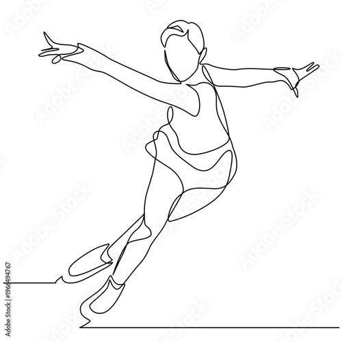Female Ice Skaters one line drawing. Female Ice Skaters single line illustration. Female Ice Skaters minimalist line art