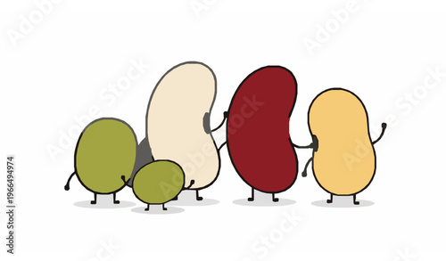Cute bean characters mung kidney soybean cartoon vector illustration