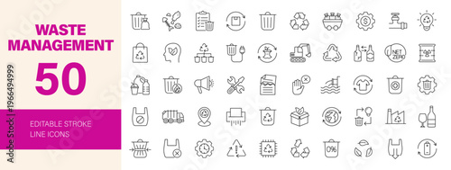 Waste management icon set. Editable line icons. Vector illustration.
