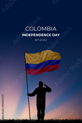 National flag of Colombia flutters in military man hands