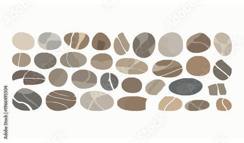 River stones and pebbles set natural earth tone vector illustration