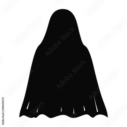 Black Silhouette of a Ghostly Figure on a White Background for Halloween