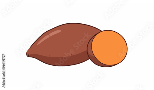 Sweet potato whole and sliced vegetable flat vector illustration