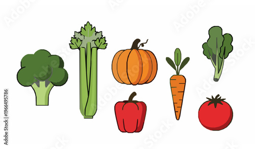 Vegetable icons collection flat vector broccoli celery pumpkin illustration
