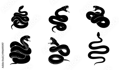 Vertical snake silhouette vector set dynamic poses