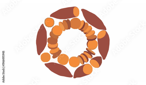 Circular sweet potato vegetable flat vector illustration
