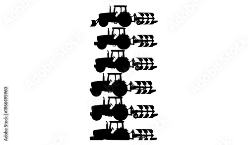 Vertical tractor silhouette with plow farm vector illustration