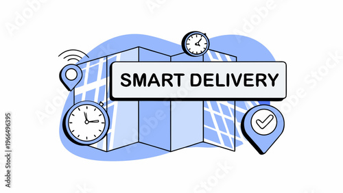 Logistics icons, smart delivery symbols, transportation graphics, navigation elements