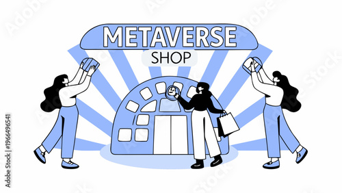 Metaverse shop, futuristic store, virtual reality shopping, digital commerce