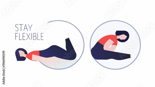 Yoga poses, flexibility exercises, woman stretching, fitness illustrations, workout graphics