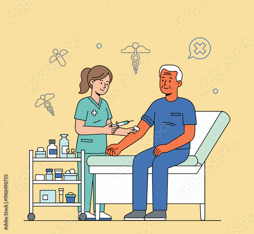 Conceptual vector illustrations of nursing work scenarios.