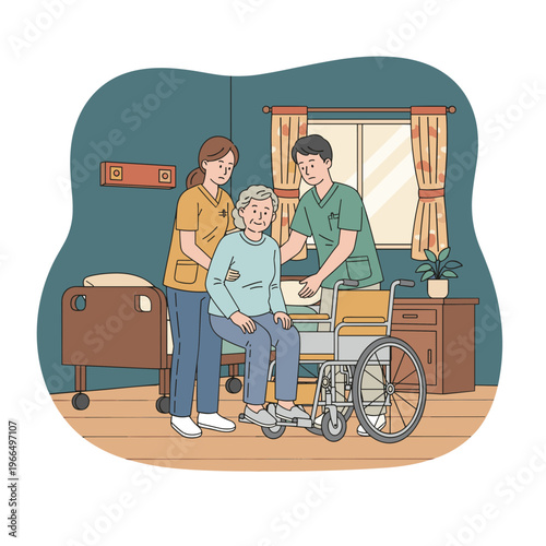 Conceptual vector illustrations of nursing work scenarios.