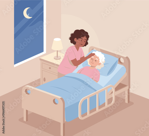 Conceptual vector illustrations of nursing work scenarios.