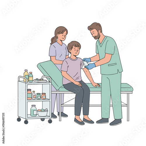 Conceptual vector illustrations of nursing work scenarios.