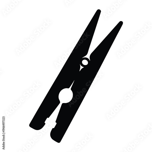 Simple black silhouette illustration of a traditional wooden clothespin or clothes peg